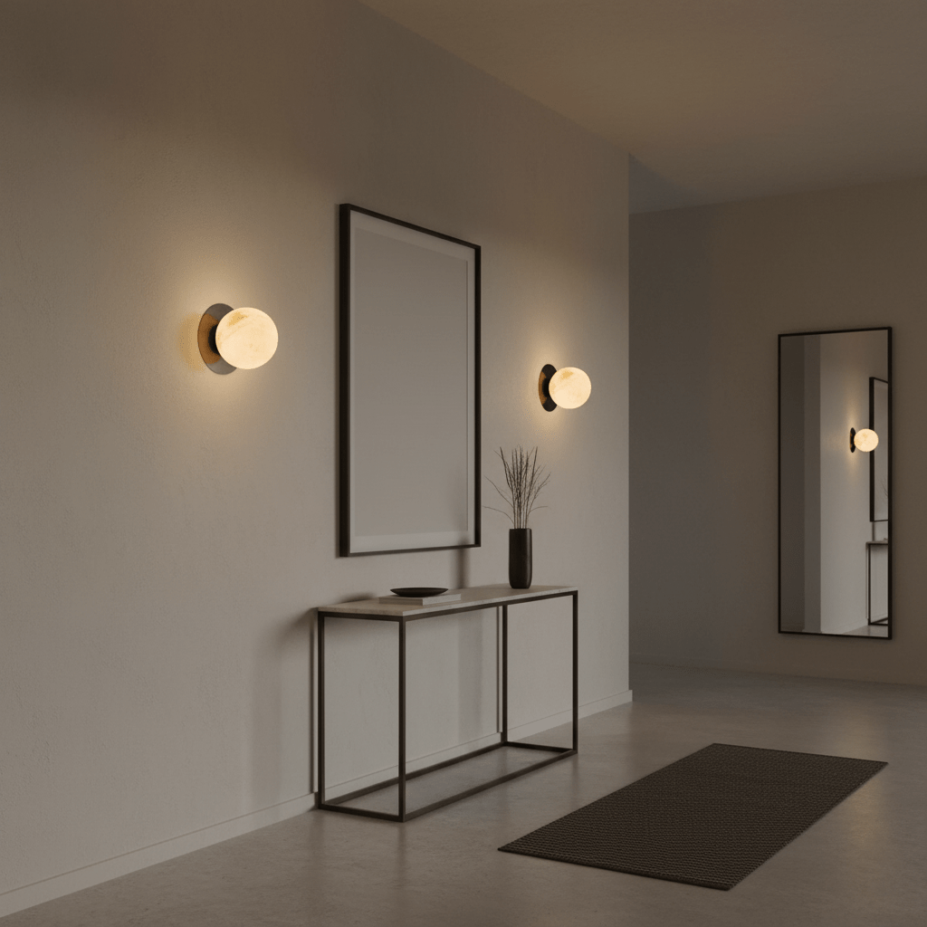 Orrila Dawn Alabaster Wall Sconce in Brushed Brass | Modern Minimalist Lighting