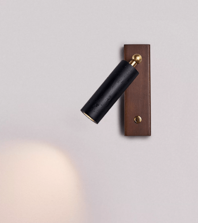 Orrin Travertine Wall Sconce with Walnut Base – Modern Stone Lighting