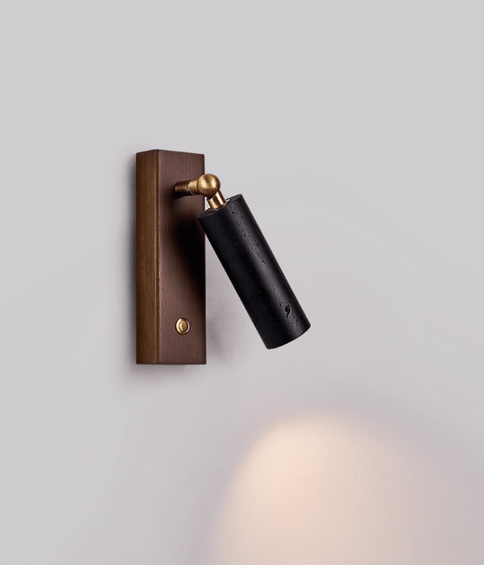 Orrin Travertine Wall Sconce with Walnut Base – Modern Stone Lighting