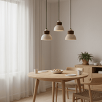 Orryn Halo Travertine Pendant Light with Walnut Accents
