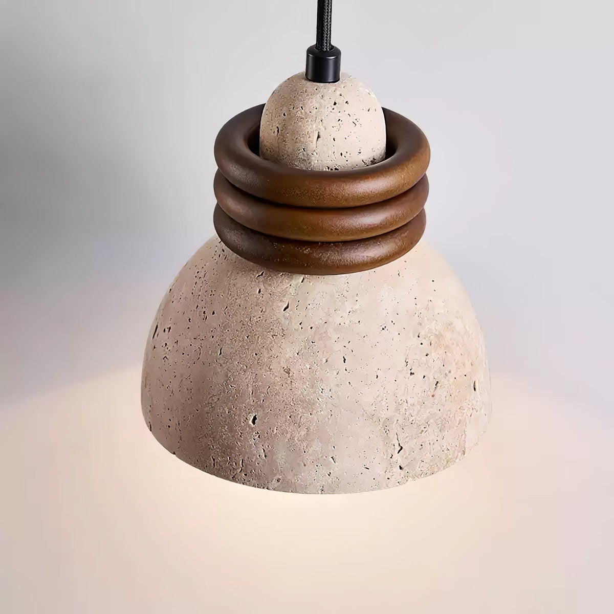Orryn Halo Travertine Pendant Light with Walnut Accents