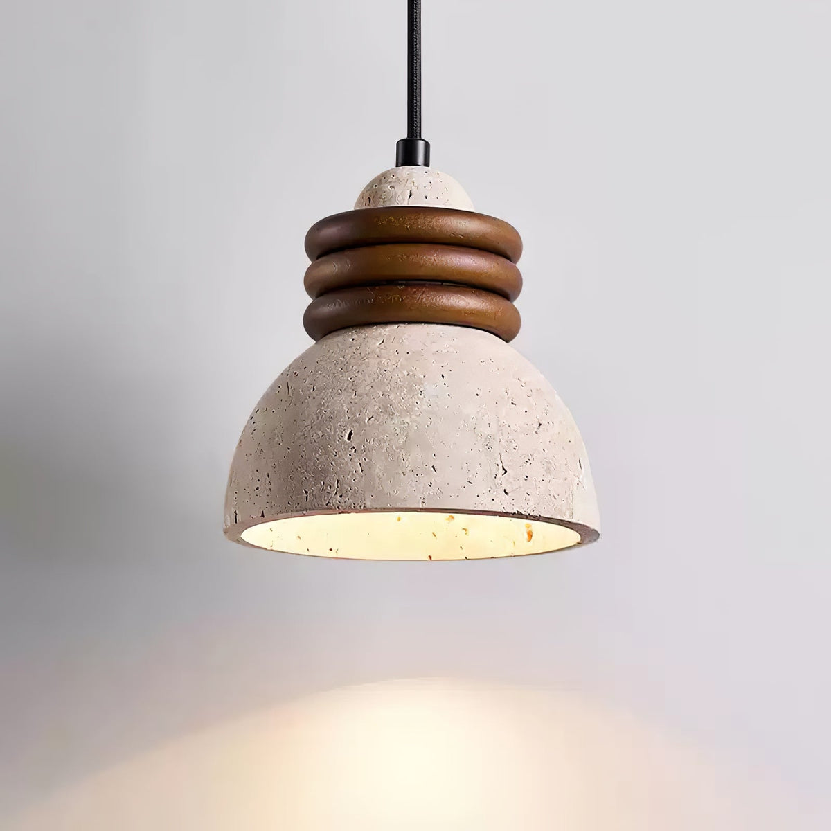 Orryn Halo Travertine Pendant Light with Walnut Accents