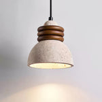 Orryn Halo Travertine Pendant Light with Walnut Accents