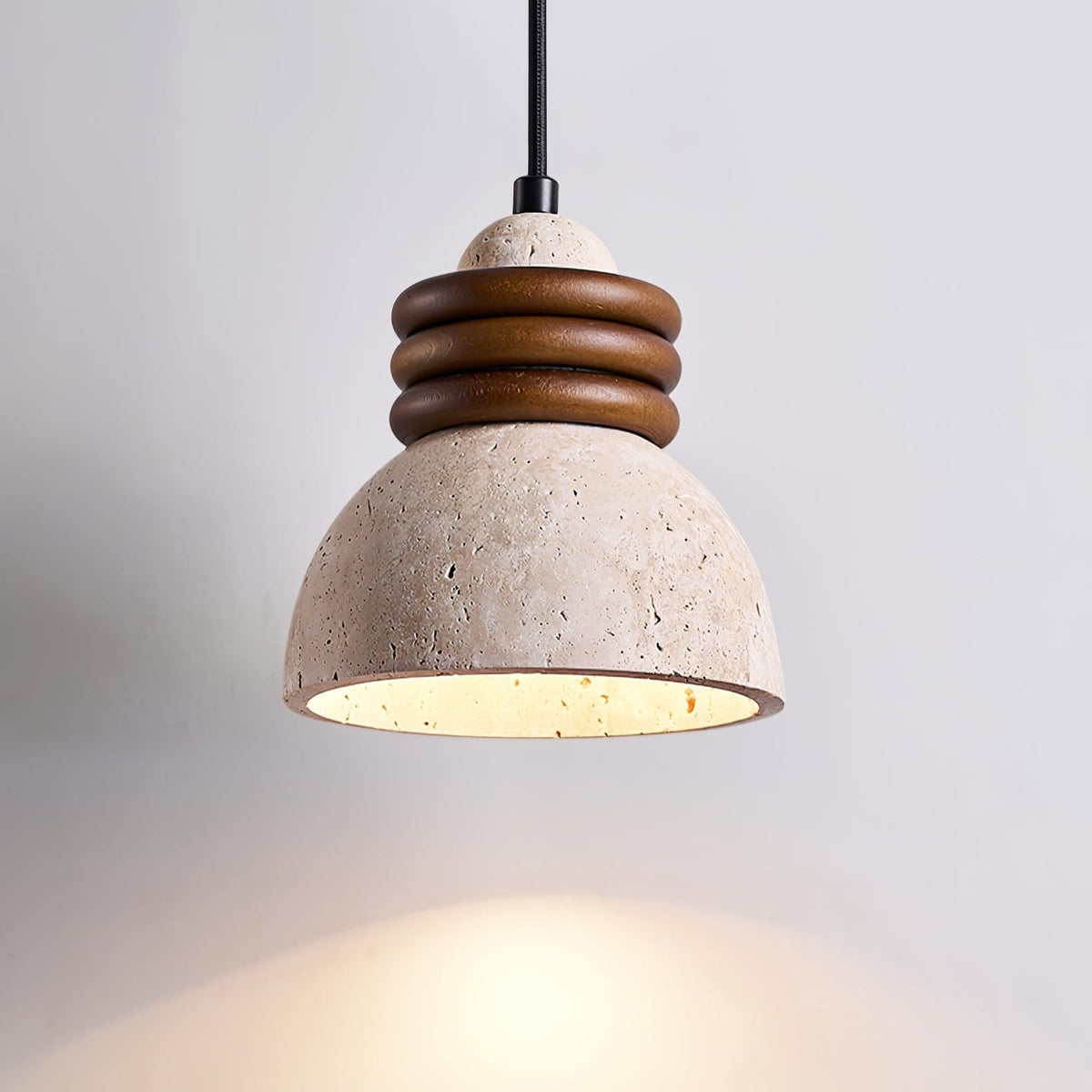 Orryn Halo Travertine Pendant Light with Walnut Accents