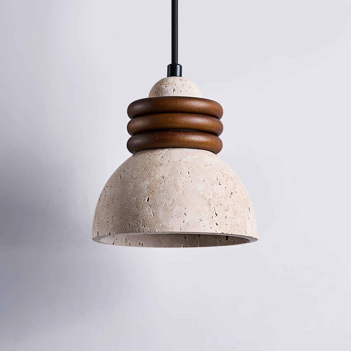 Orryn Halo Travertine Pendant Light with Walnut Accents