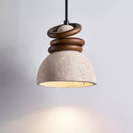 Orryn Halo Travertine Pendant Light with Walnut Accents