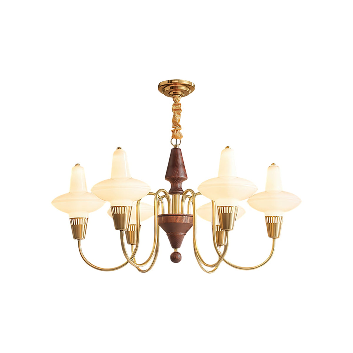 Orvanna Modern Wood and Glass Chandelier with Gold Accents