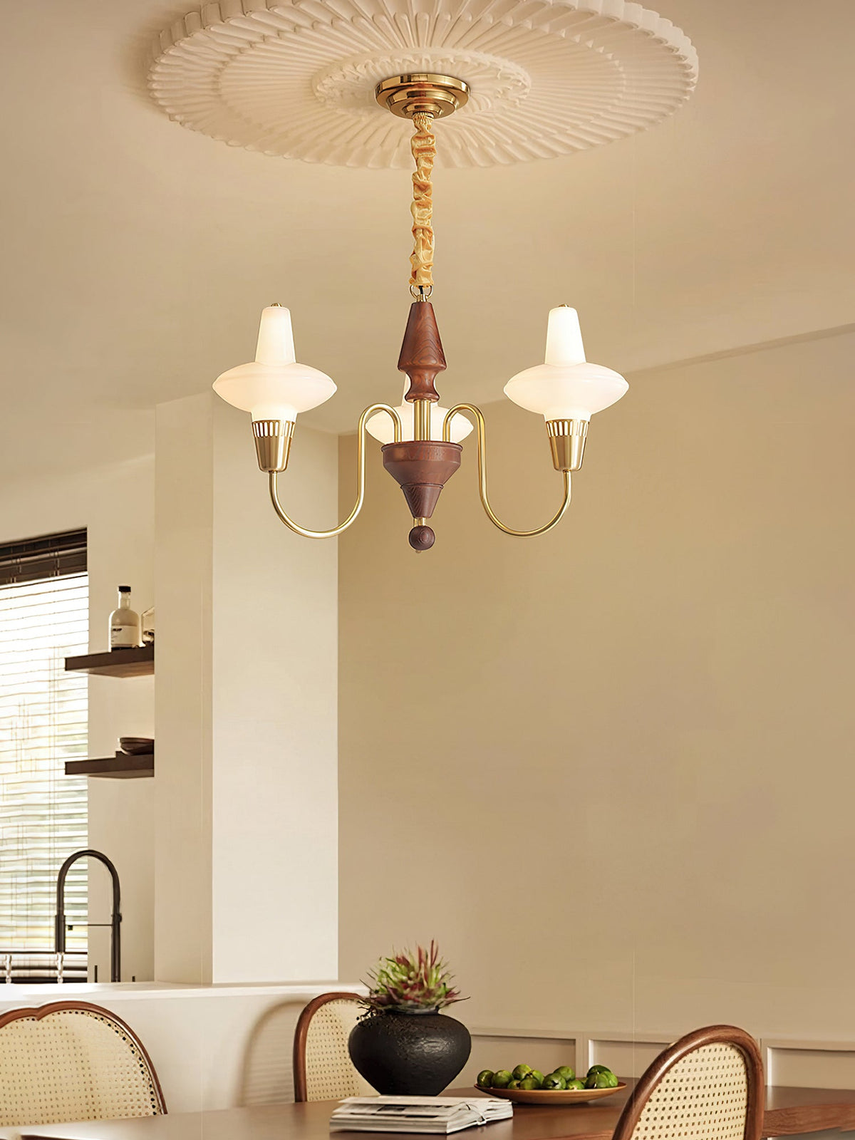 Orvanna Modern Wood and Glass Chandelier with Gold Accents
