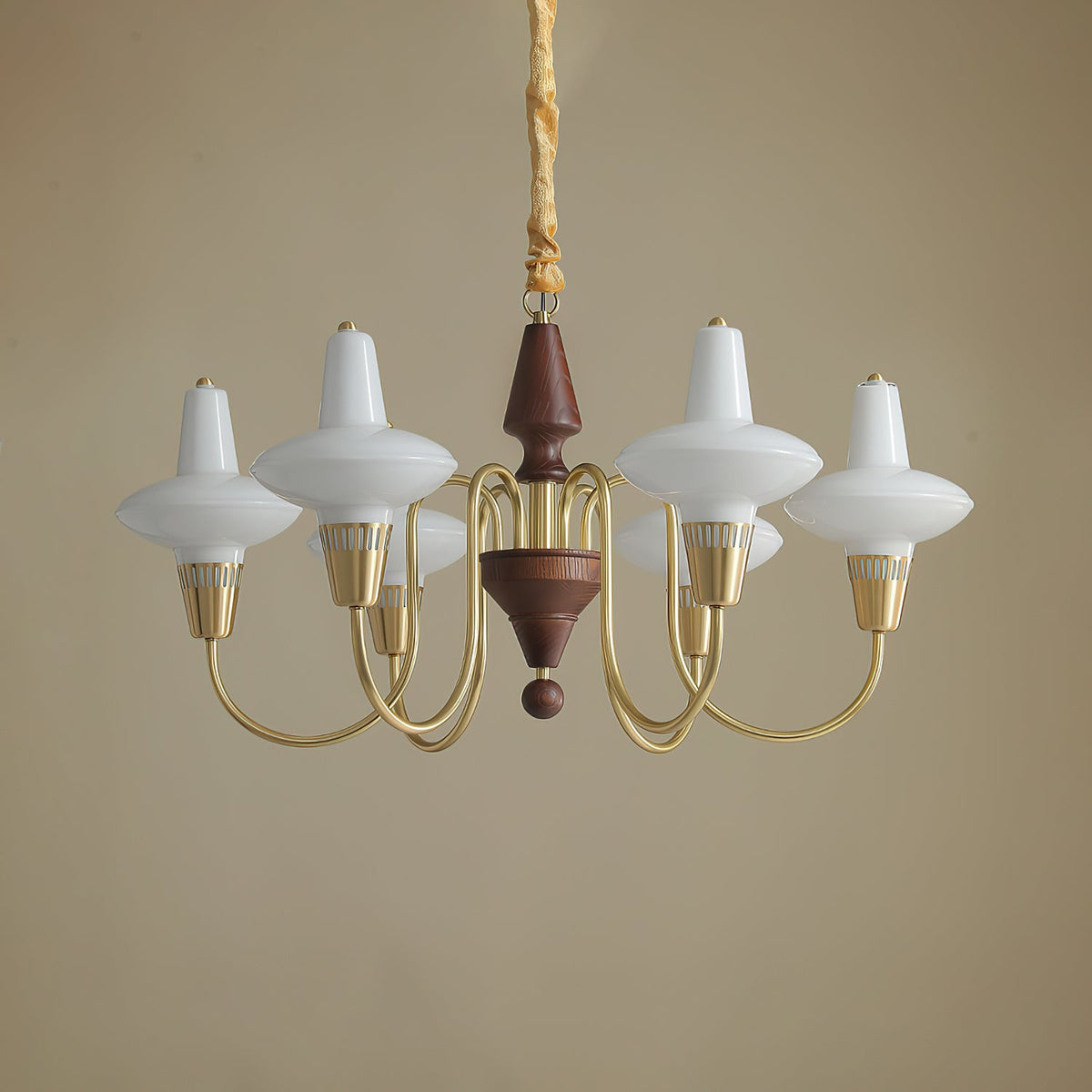 Orvanna Modern Wood and Glass Chandelier with Gold Accents