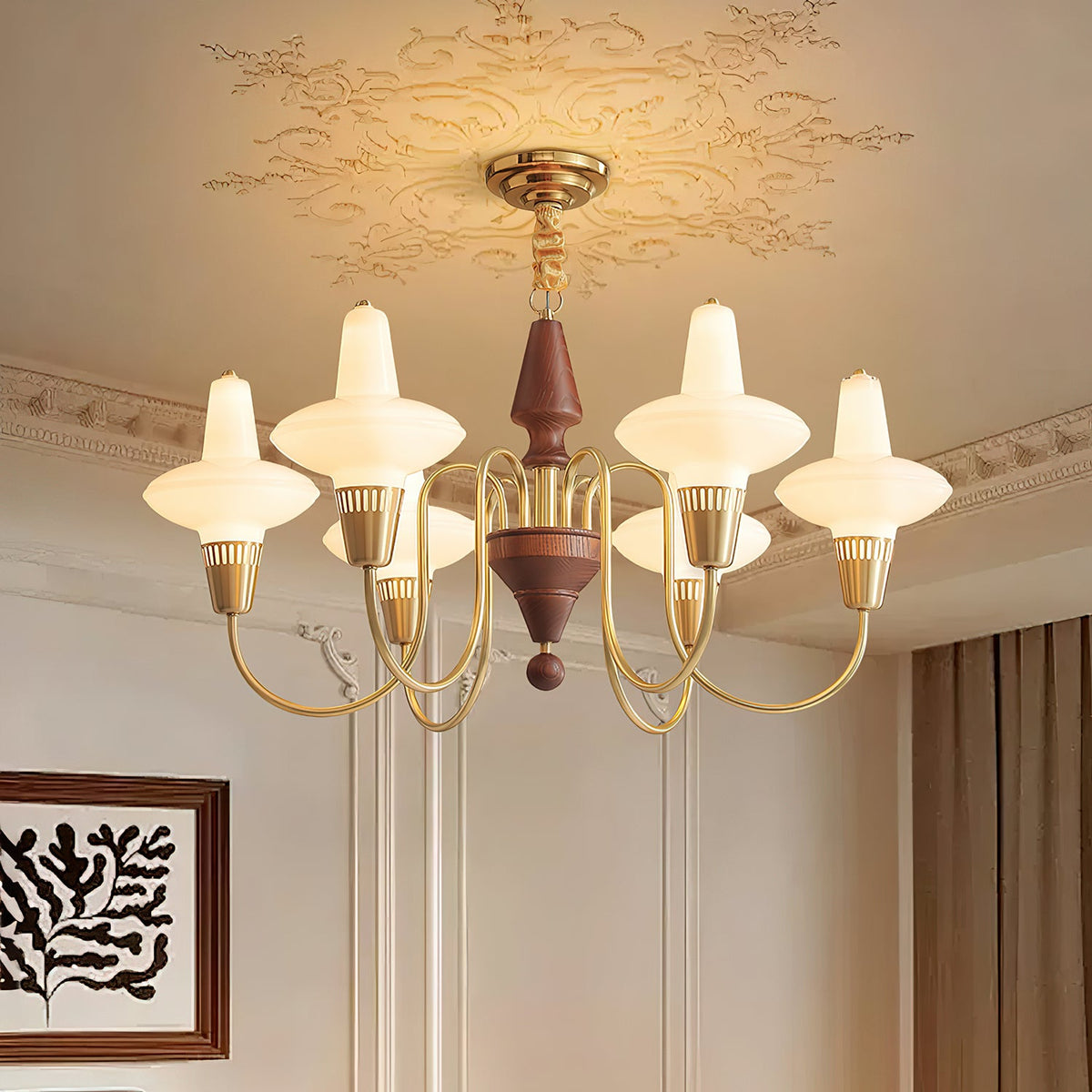 Orvanna Modern Wood and Glass Chandelier with Gold Accents