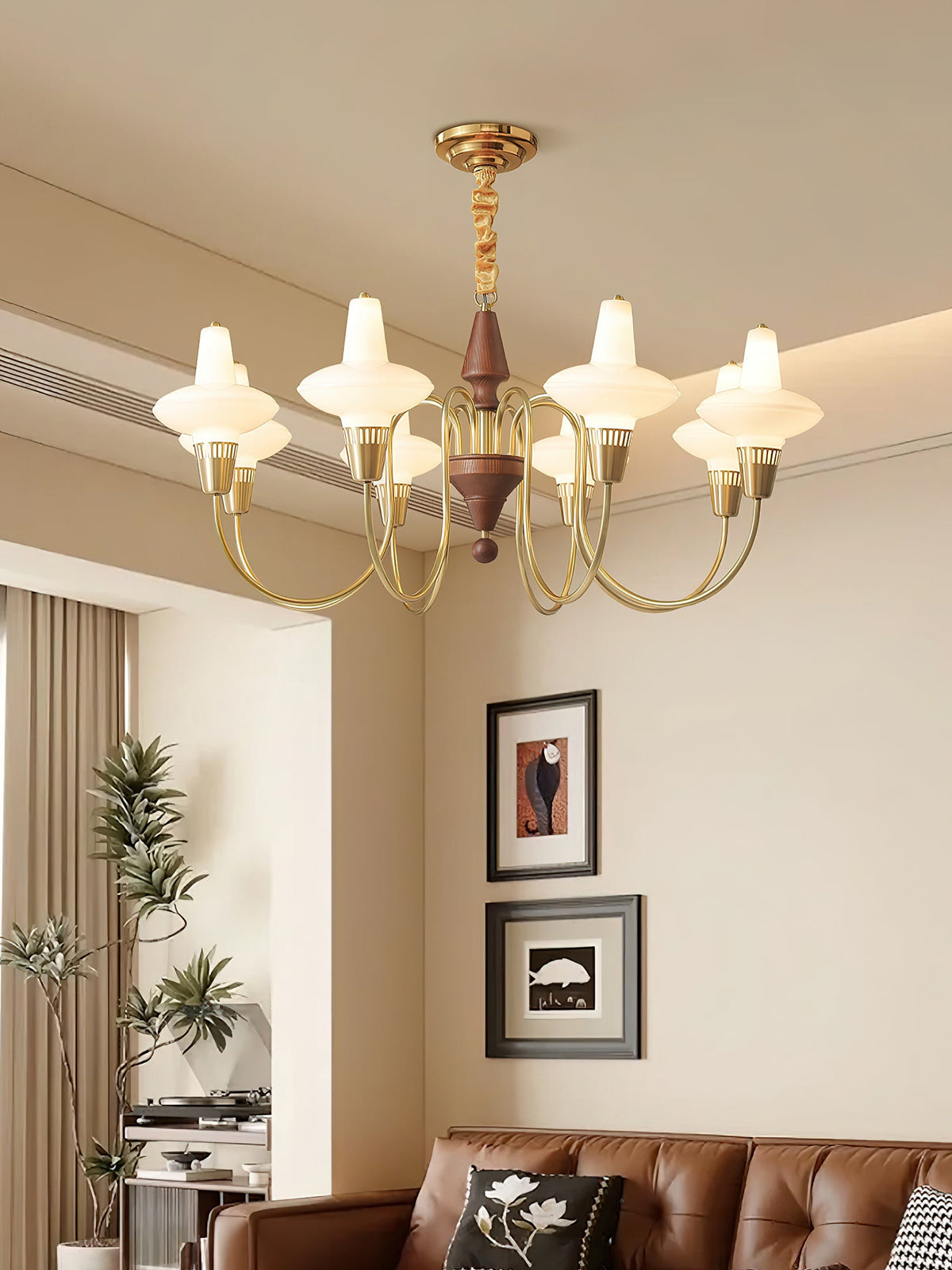 Orvanna Modern Wood and Glass Chandelier with Gold Accents