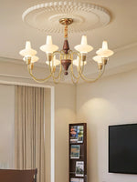 Orvanna Modern Wood and Glass Chandelier with Gold Accents