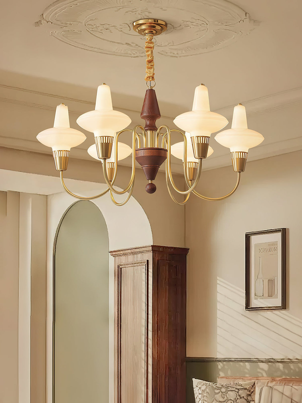 Orvanna Modern Wood and Glass Chandelier with Gold Accents