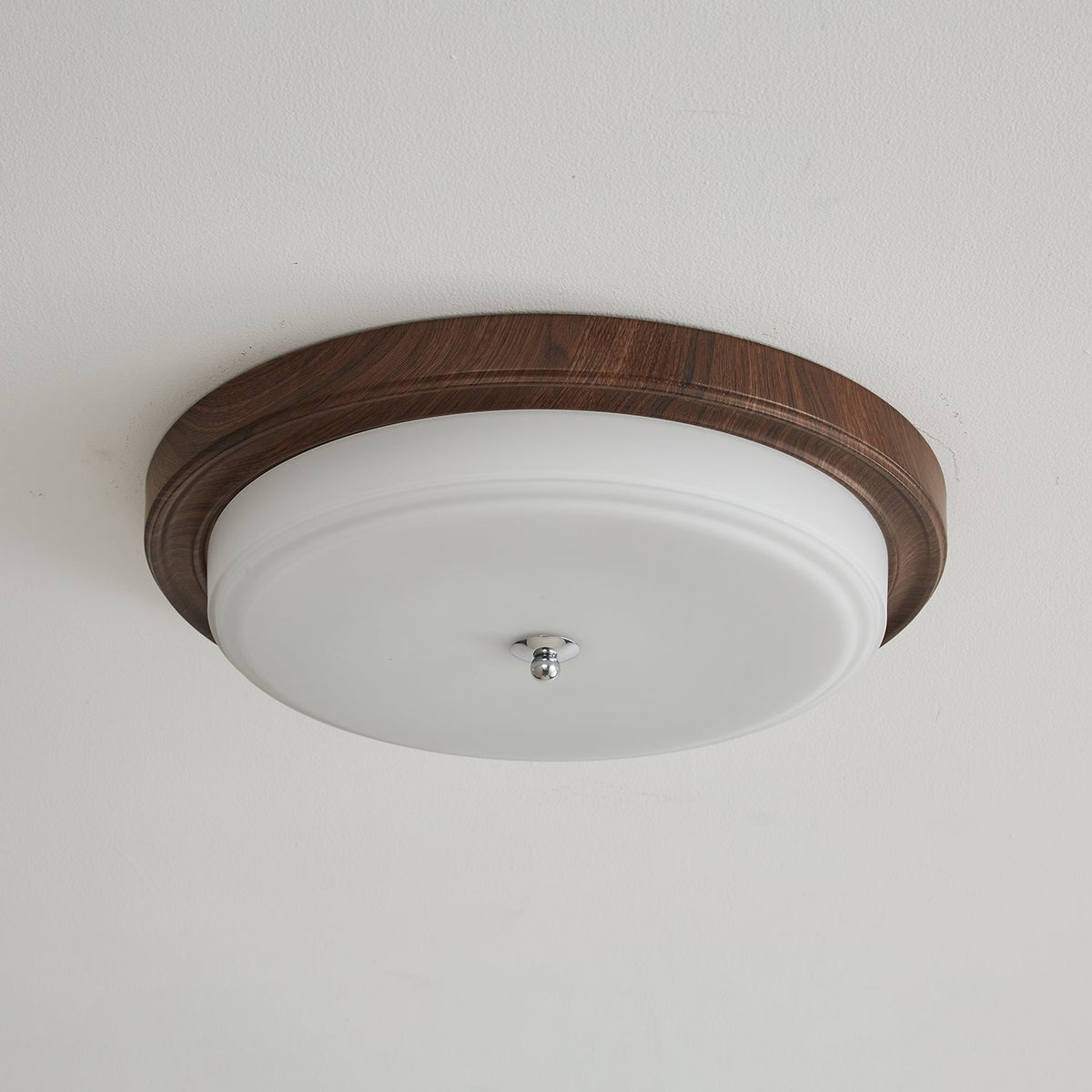 Orvella Walnut Wood Grain LED Flush Mount Ceiling Light