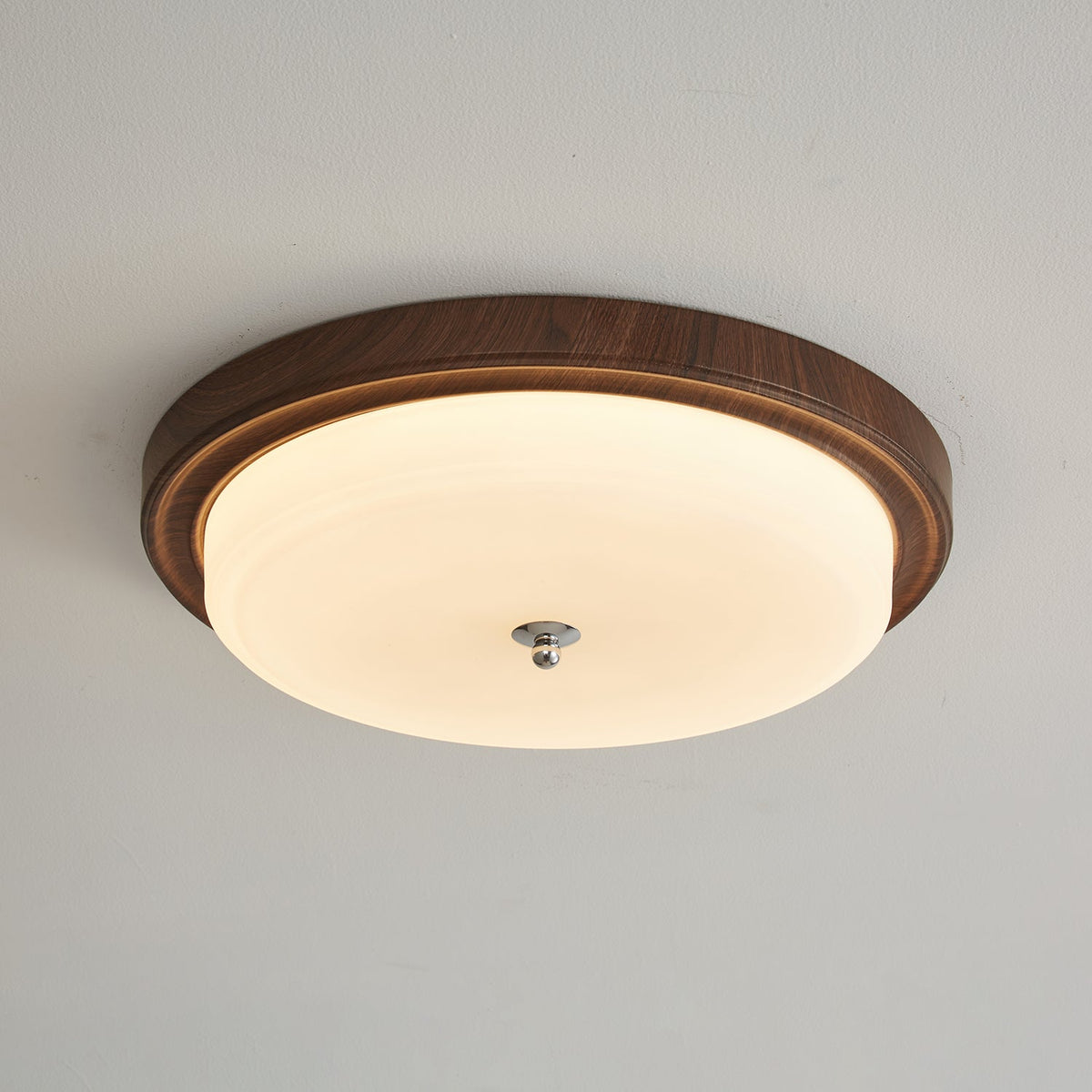 Orvella Walnut Wood Grain LED Flush Mount Ceiling Light