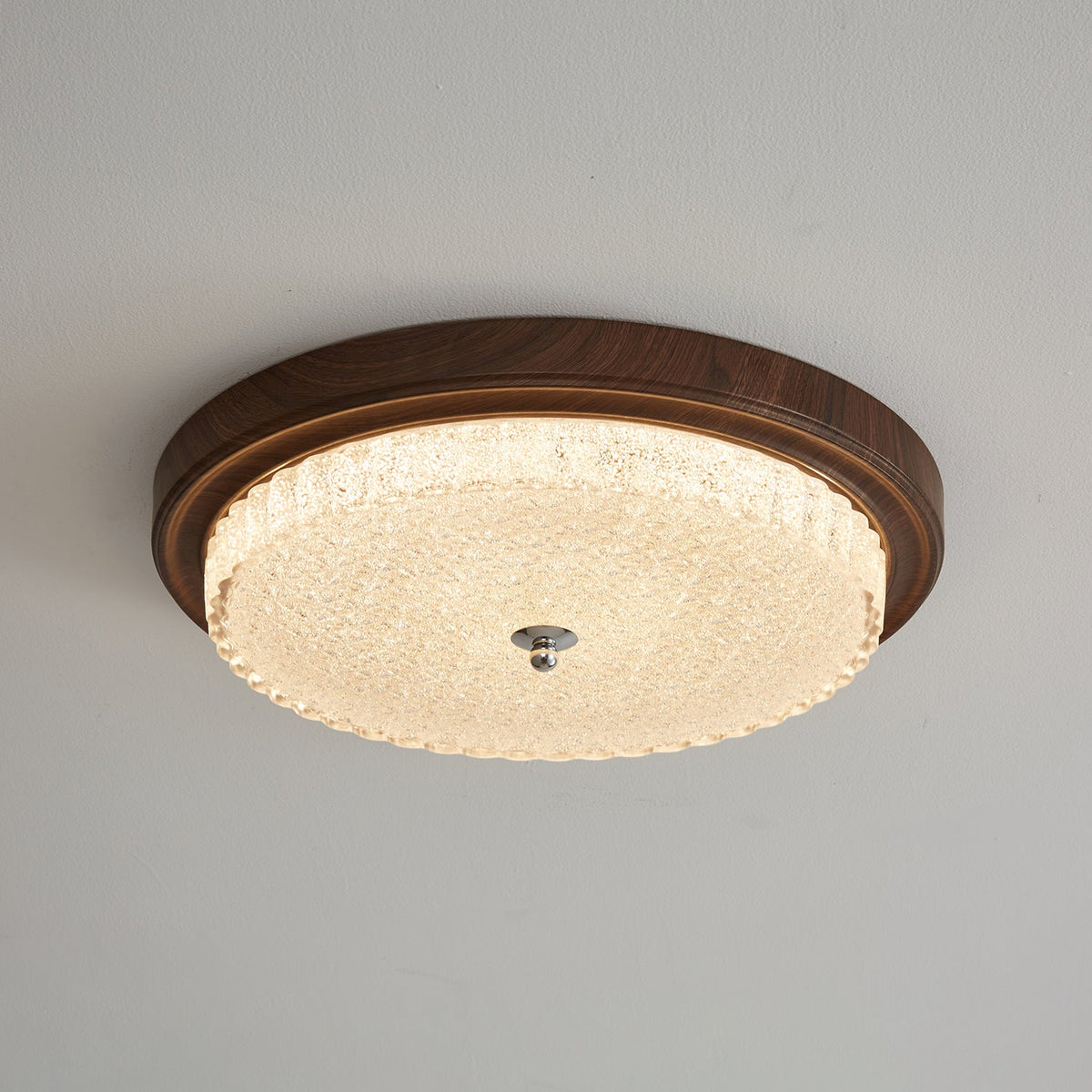 Orvella Walnut Wood Grain LED Flush Mount Ceiling Light