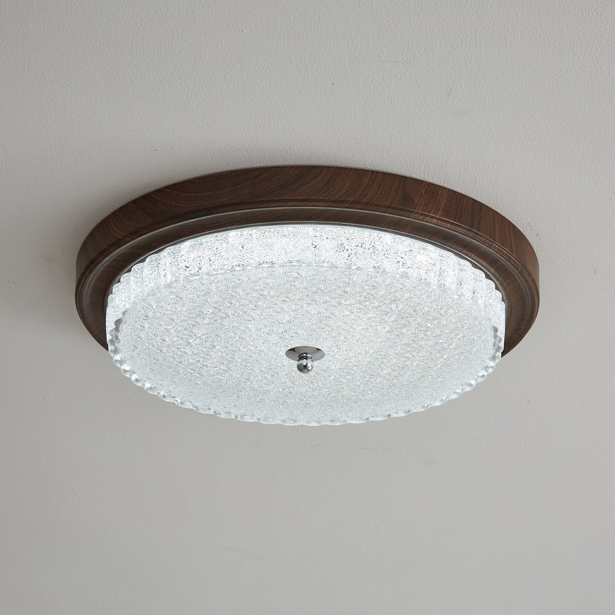 Orvella Walnut Wood Grain LED Flush Mount Ceiling Light