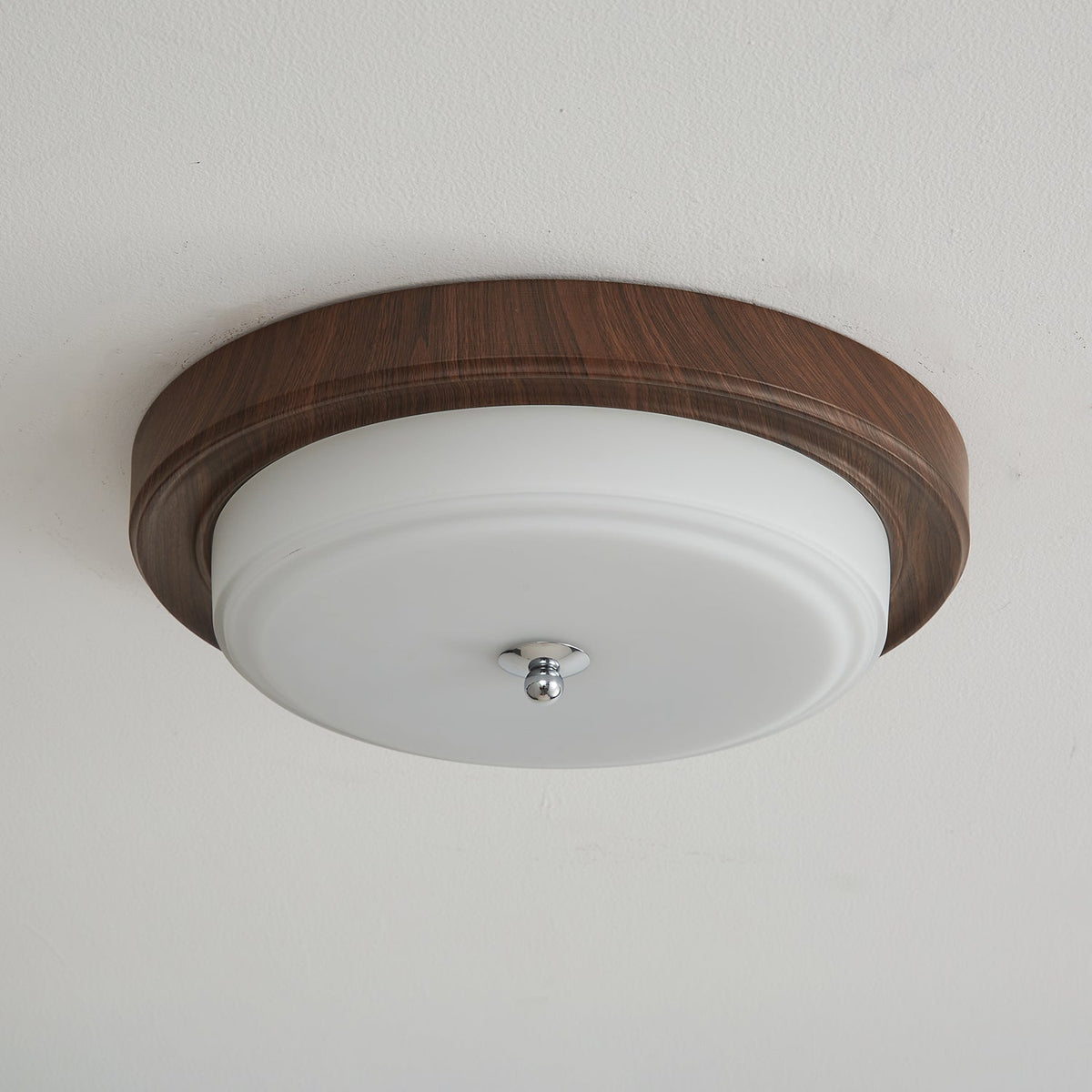 Orvella Walnut Wood Grain LED Flush Mount Ceiling Light