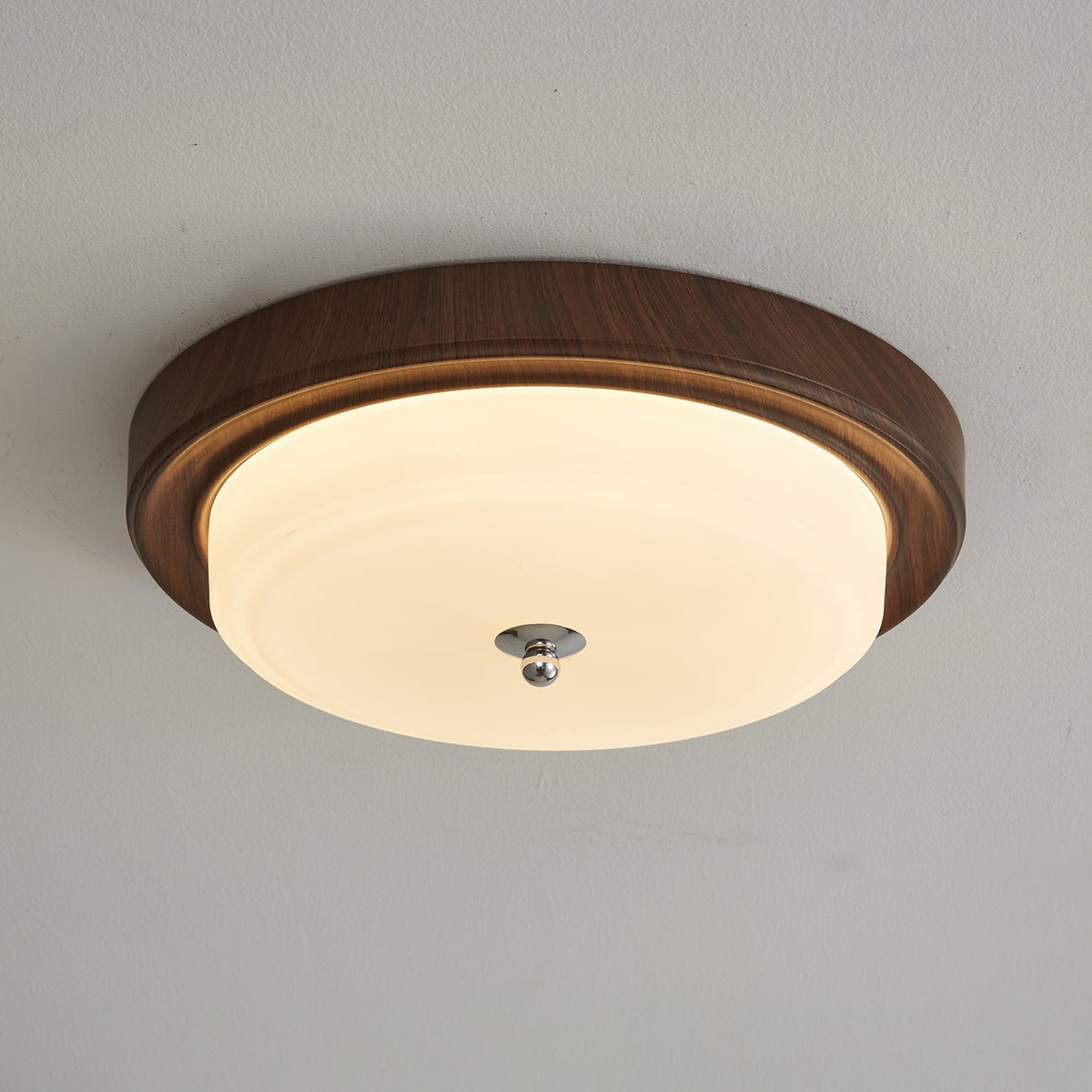Orvella Walnut Wood Grain LED Flush Mount Ceiling Light