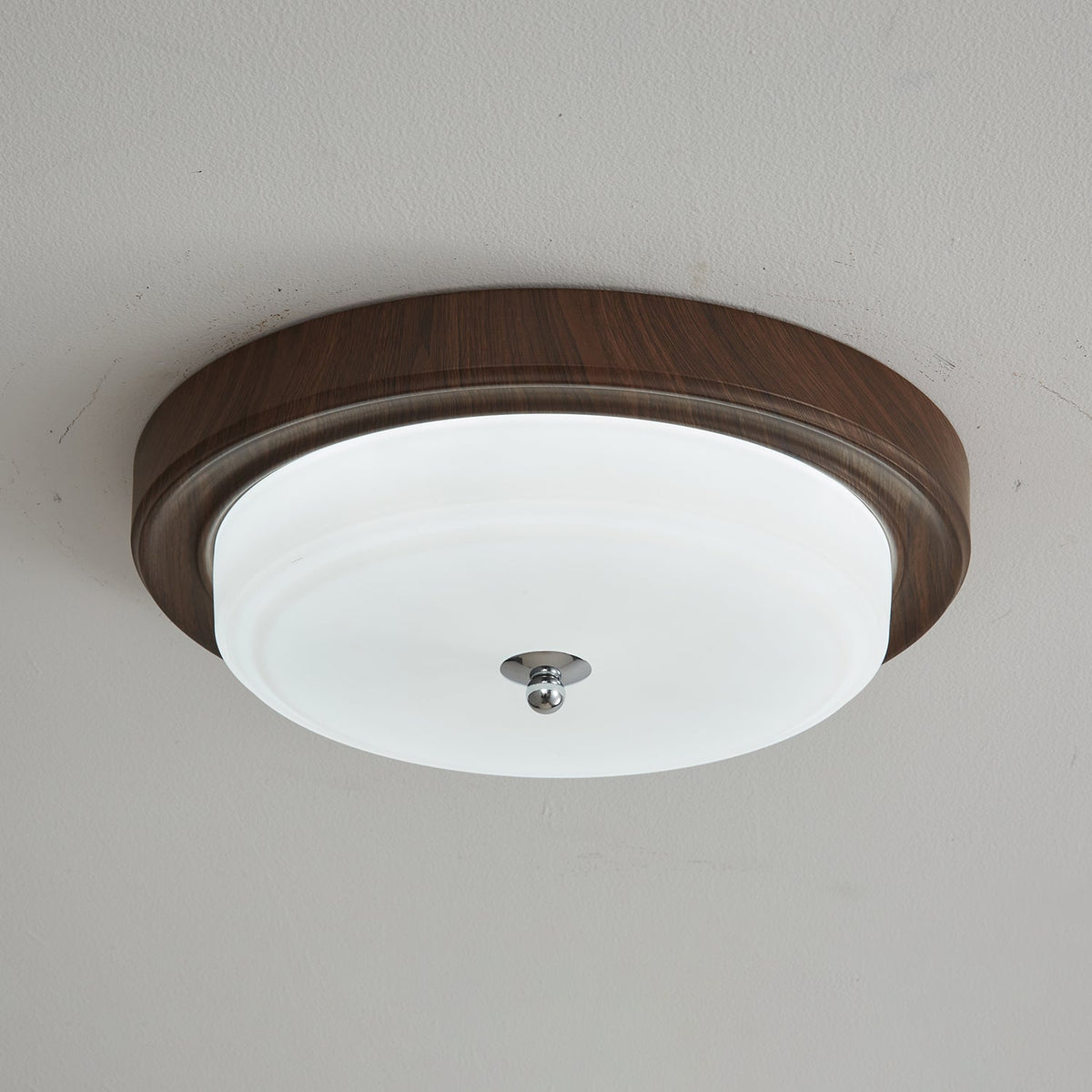 Orvella Walnut Wood Grain LED Flush Mount Ceiling Light