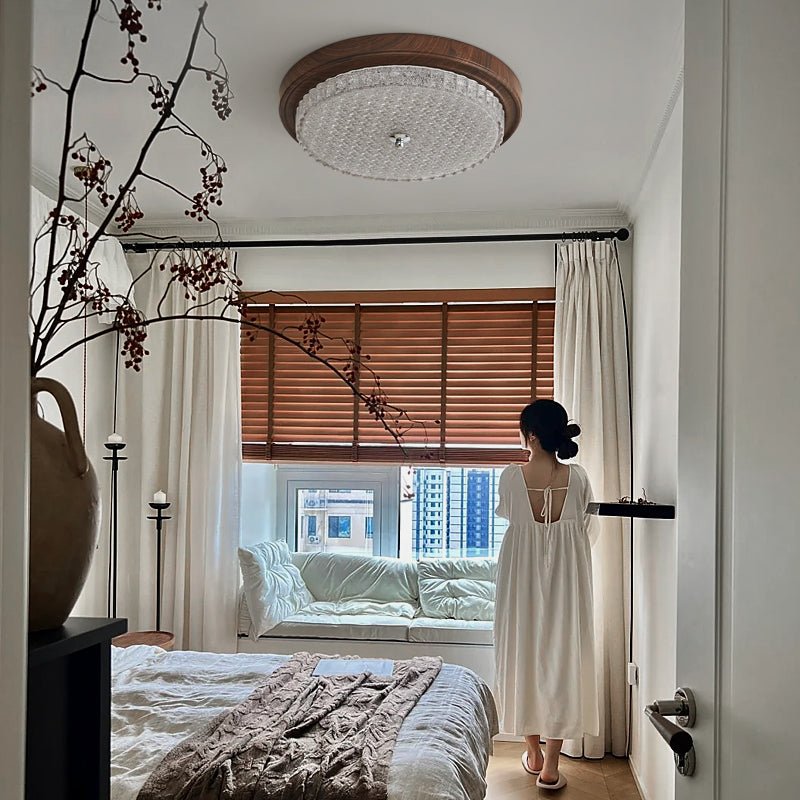 Orvella Walnut Wood Grain LED Flush Mount Ceiling Light