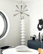 Orvian Chrome Starburst Chandelier, Mid-Century Modern Ceiling Light for Dining Room and Living Space