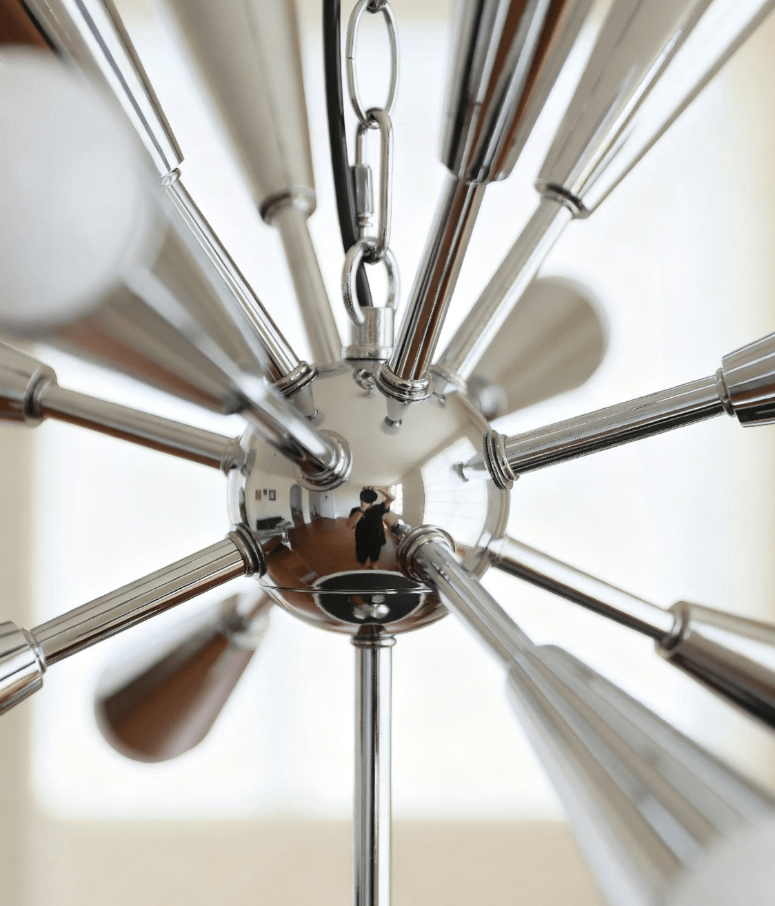 Orvian Chrome Starburst Chandelier, Mid-Century Modern Ceiling Light for Dining Room and Living Space