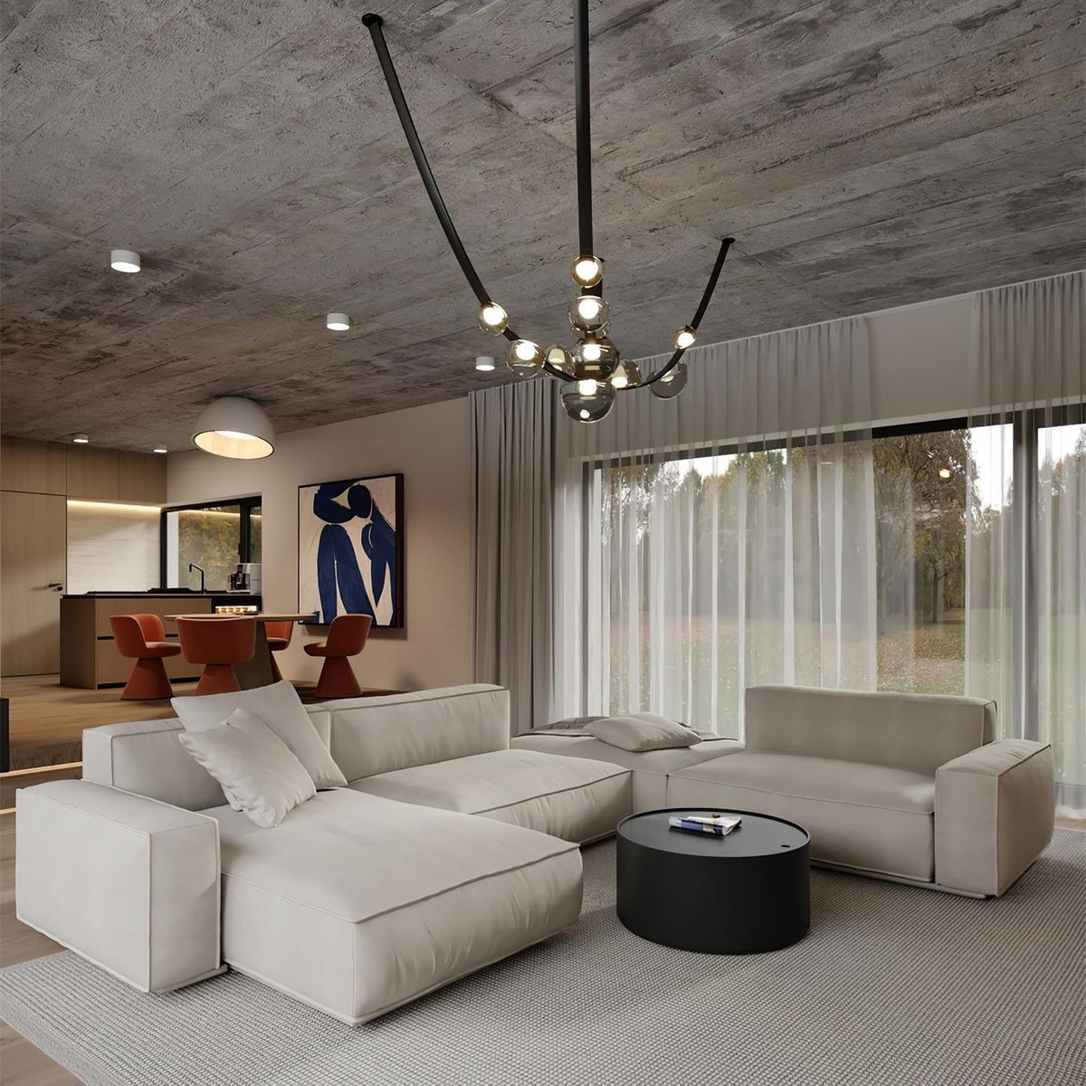 Orvyn Leather Arc Chandelier – Modern Linear LED Pendant Light