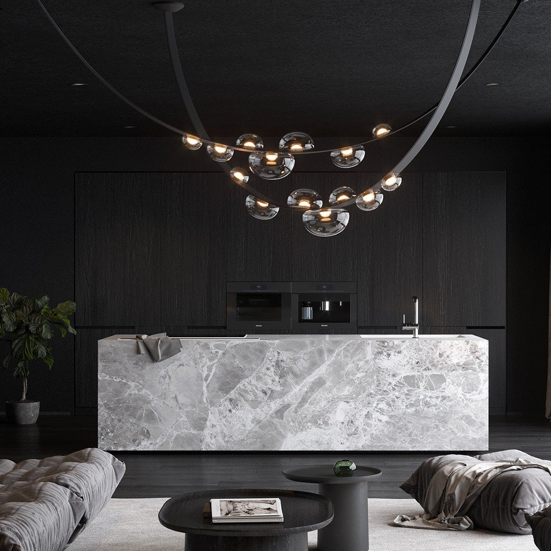 Orvyn Leather Arc Chandelier – Modern Linear LED Pendant Light