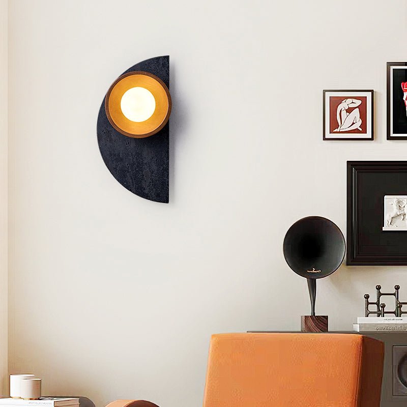 Orymir Wall Sconce with Black Travertine and Walnut
