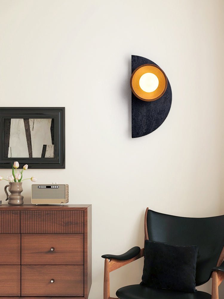 Orymir Wall Sconce with Black Travertine and Walnut