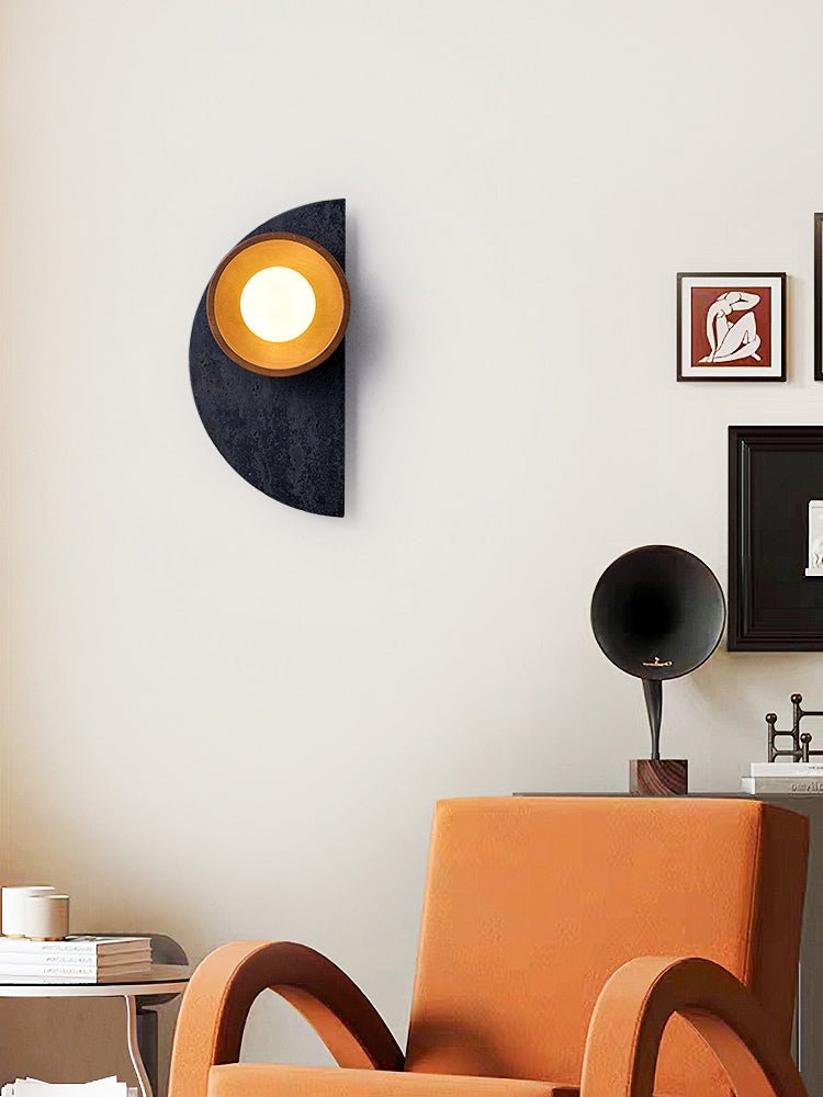 Orymir Wall Sconce with Black Travertine and Walnut