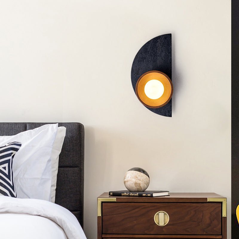 Orymir Wall Sconce with Black Travertine and Walnut