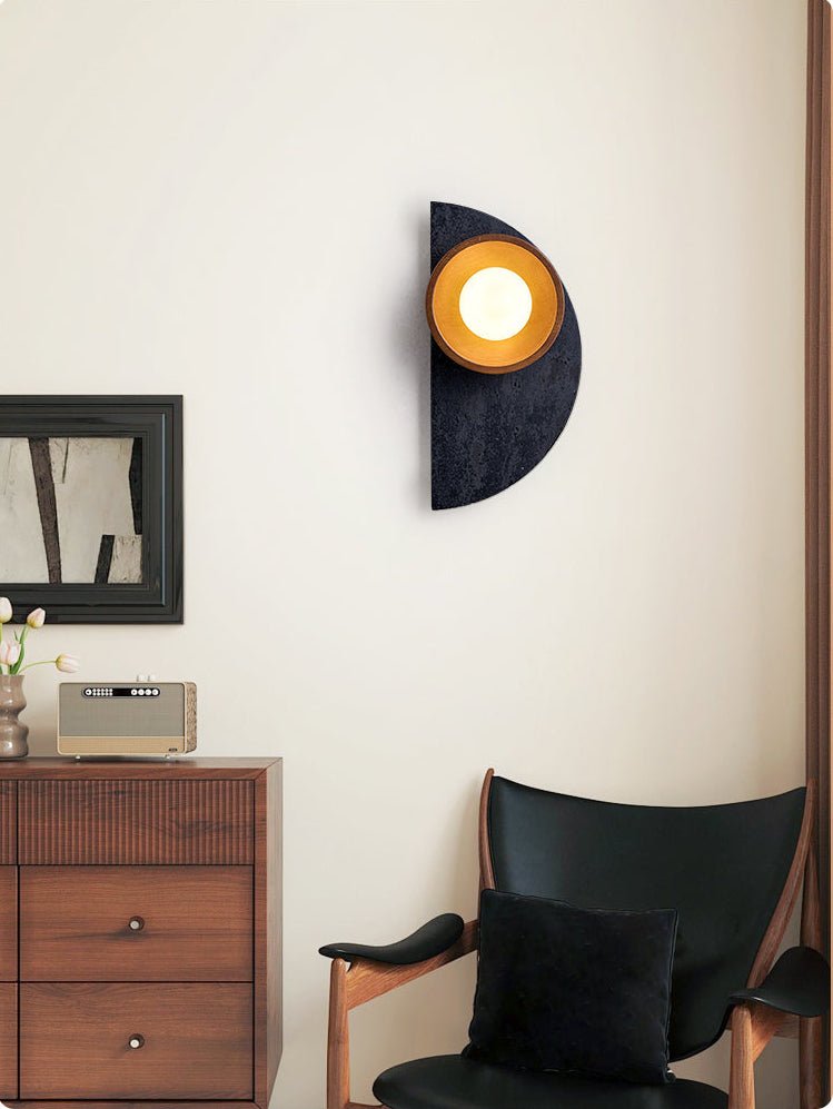 Orymir Wall Sconce with Black Travertine and Walnut