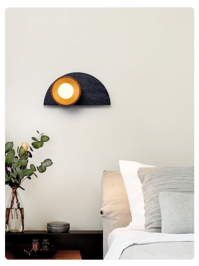 Orymir Wall Sconce with Black Travertine and Walnut