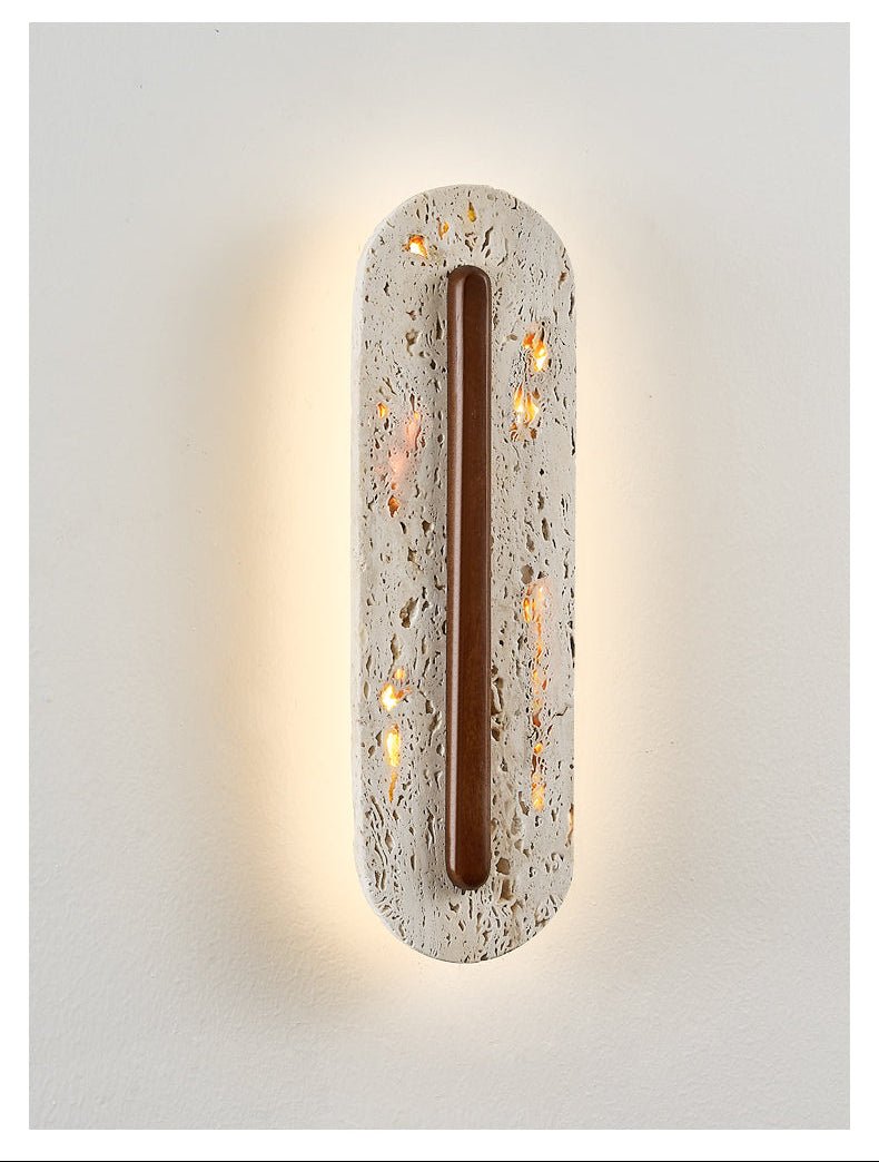 Oryn Travertine Wall Sconce with Walnut Accent – Modern Organic LED Wall Light