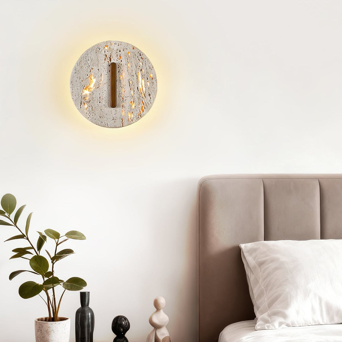 Orynn Wall Lamp in Yellow Travertine with Walnut Accent | Modern LED Wall Sconce
