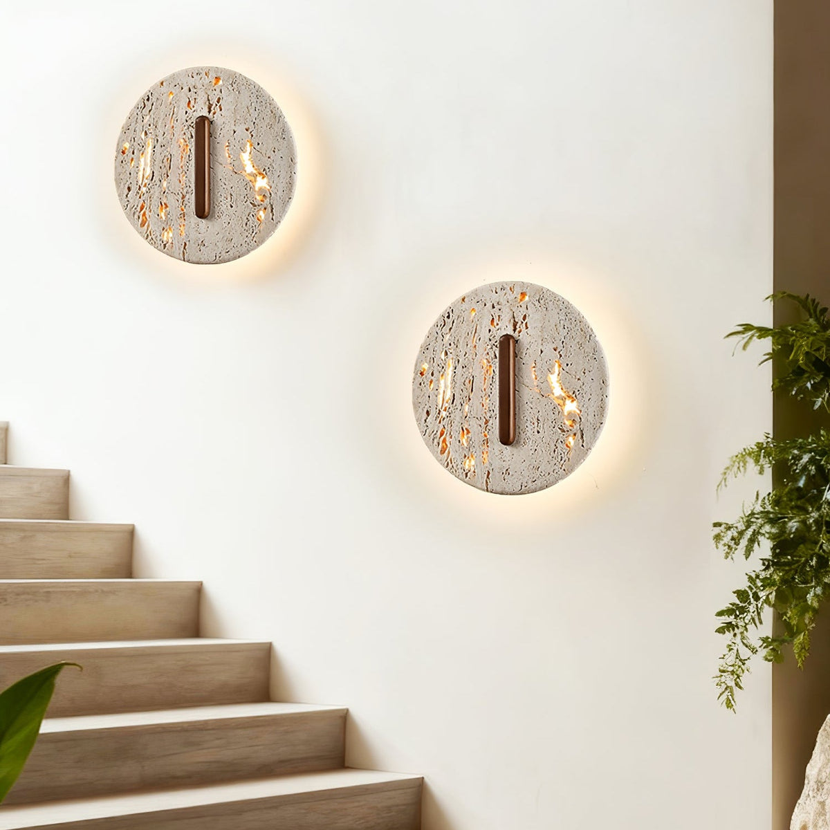 Orynn Wall Lamp in Yellow Travertine with Walnut Accent | Modern LED Wall Sconce