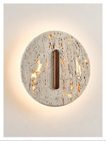 Orynn Wall Lamp in Yellow Travertine with Walnut Accent | Modern LED Wall Sconce