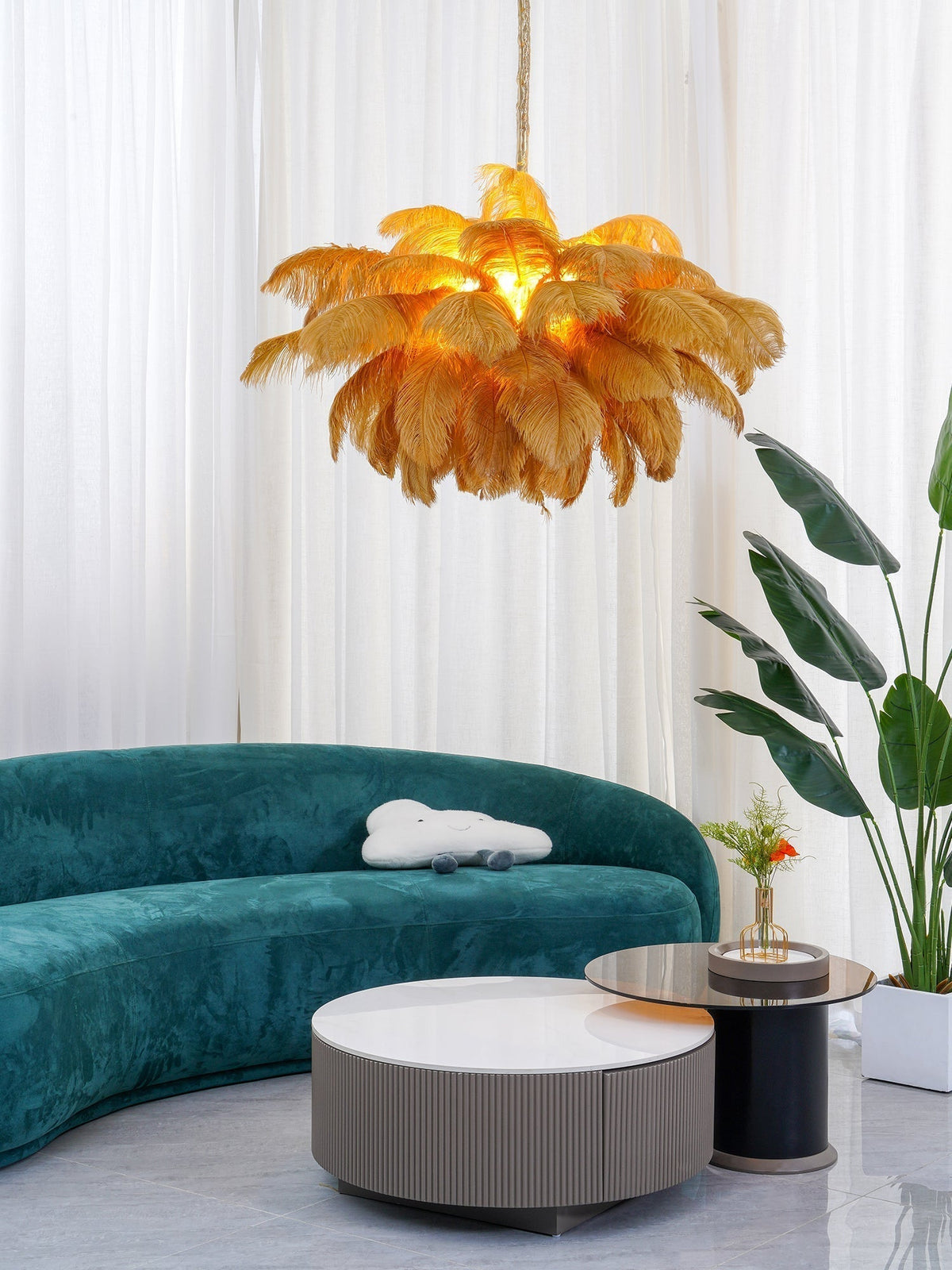 Ostrich Feather Pendant Lamp