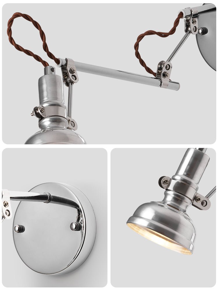 Otto Swing Arm Wall Sconce with Adjustable Metal Arm and Glass Shade