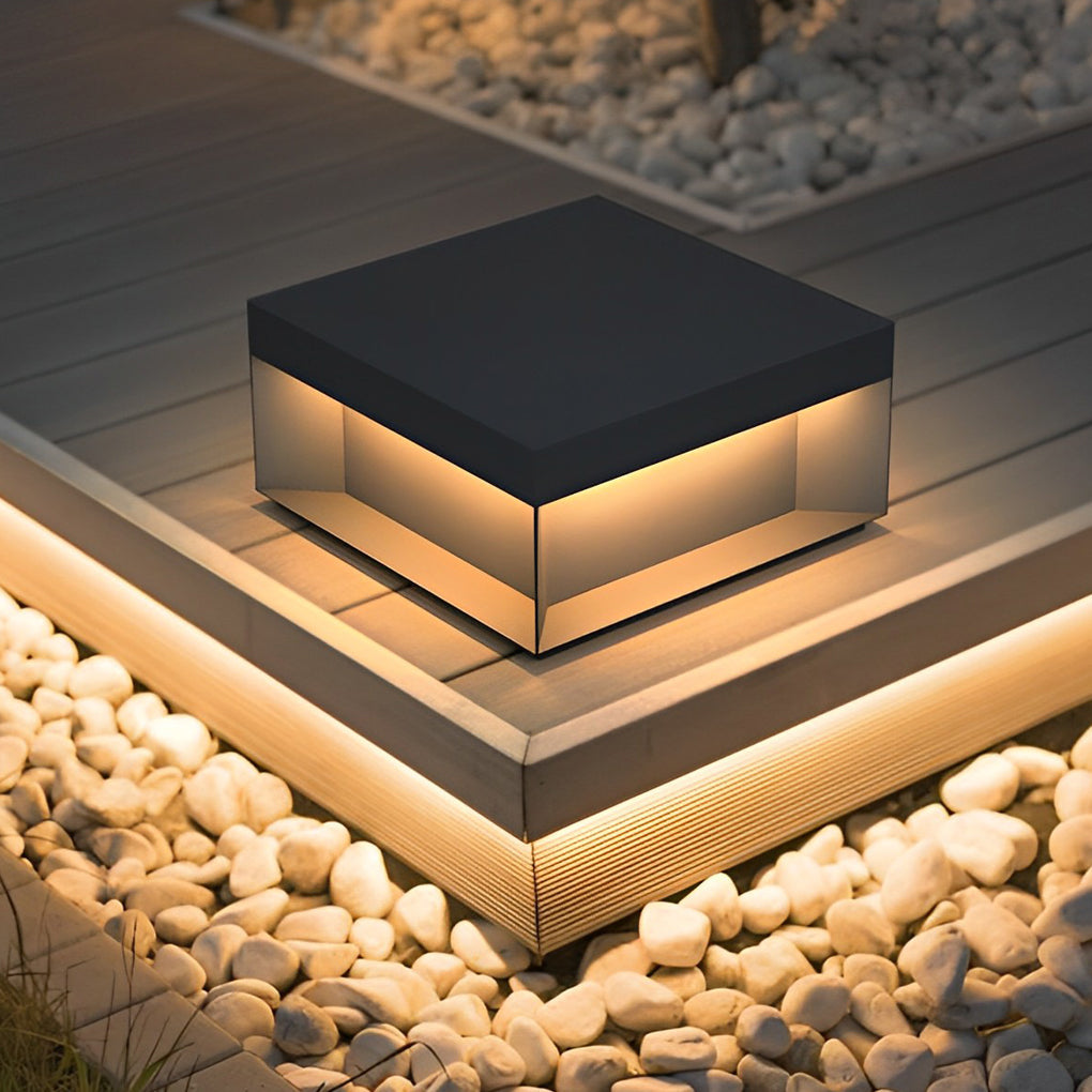 Square Led Hardwired Solar Outdoor Pier Mount Lantern Post Light Black