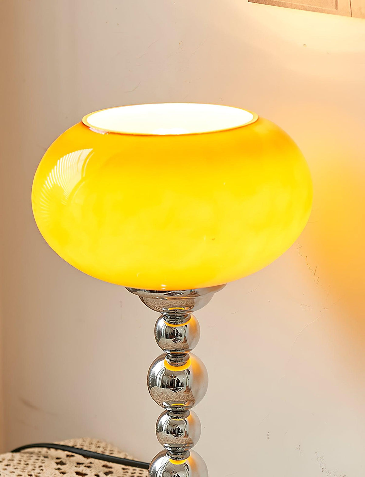Oval Persimmon Table Lamp – Chrome & Glass, Mid-Century Modern Desk Light