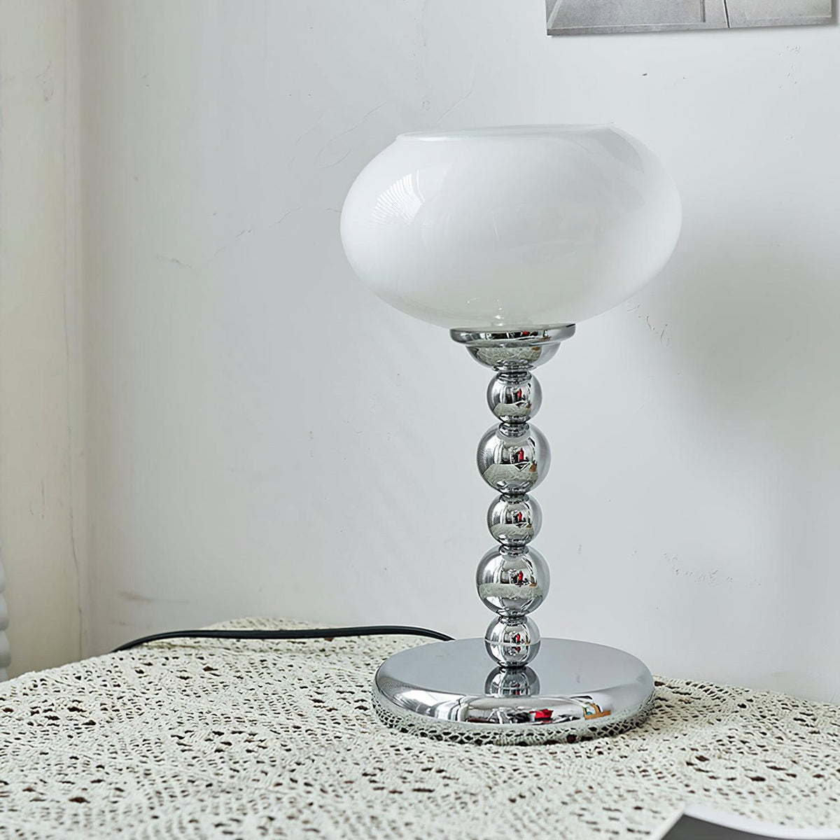 Oval Persimmon Table Lamp – Chrome & Glass, Mid-Century Modern Desk Light