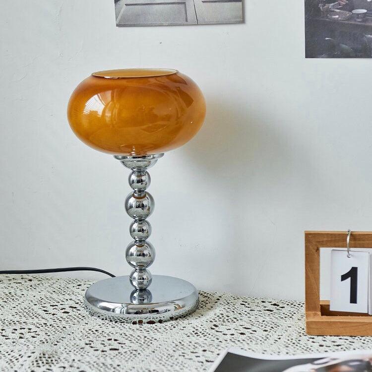 Oval Persimmon Table Lamp – Chrome & Glass, Mid-Century Modern Desk Light