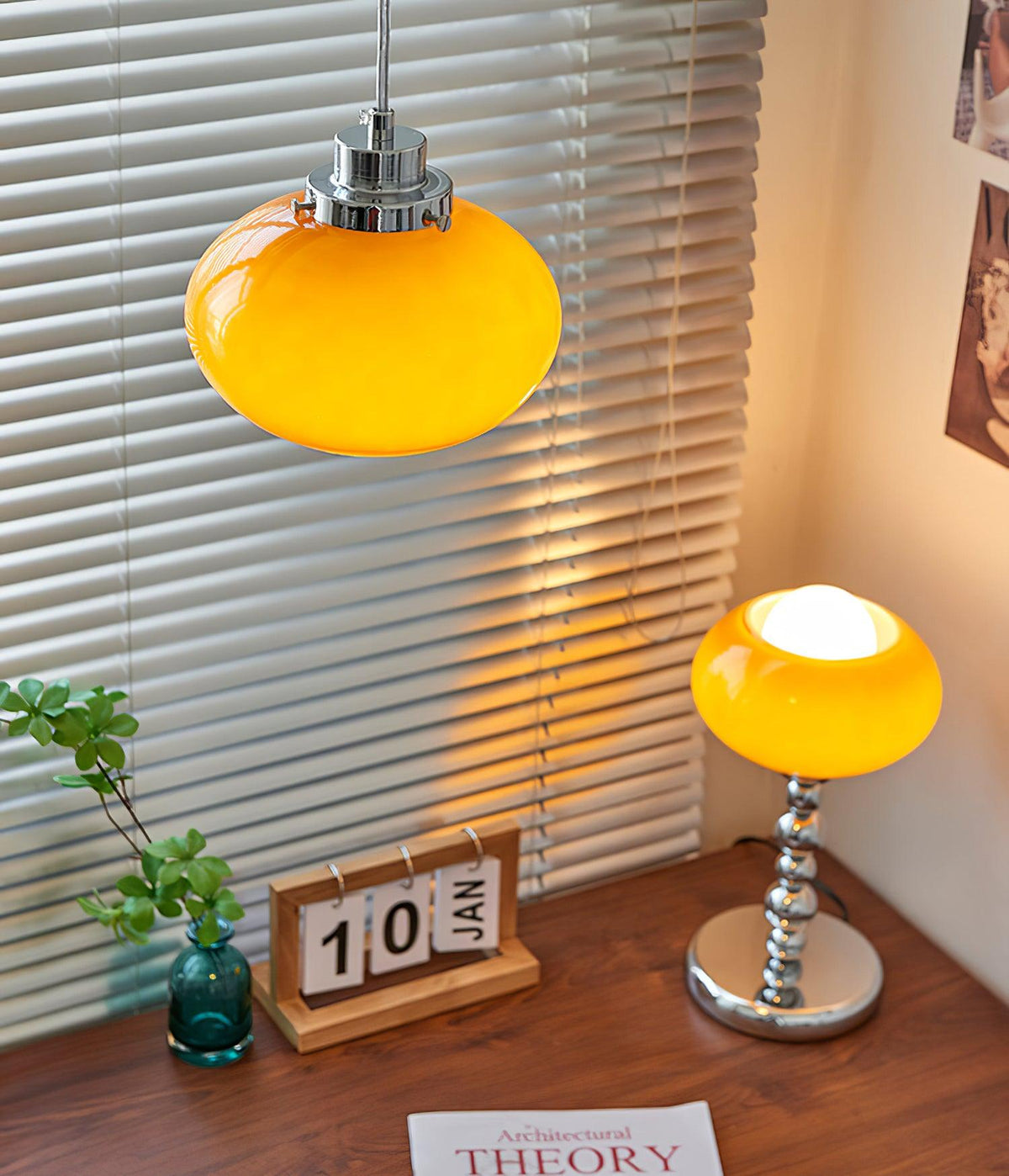 Oval Persimmon Table Lamp – Chrome & Glass, Mid-Century Modern Desk Light
