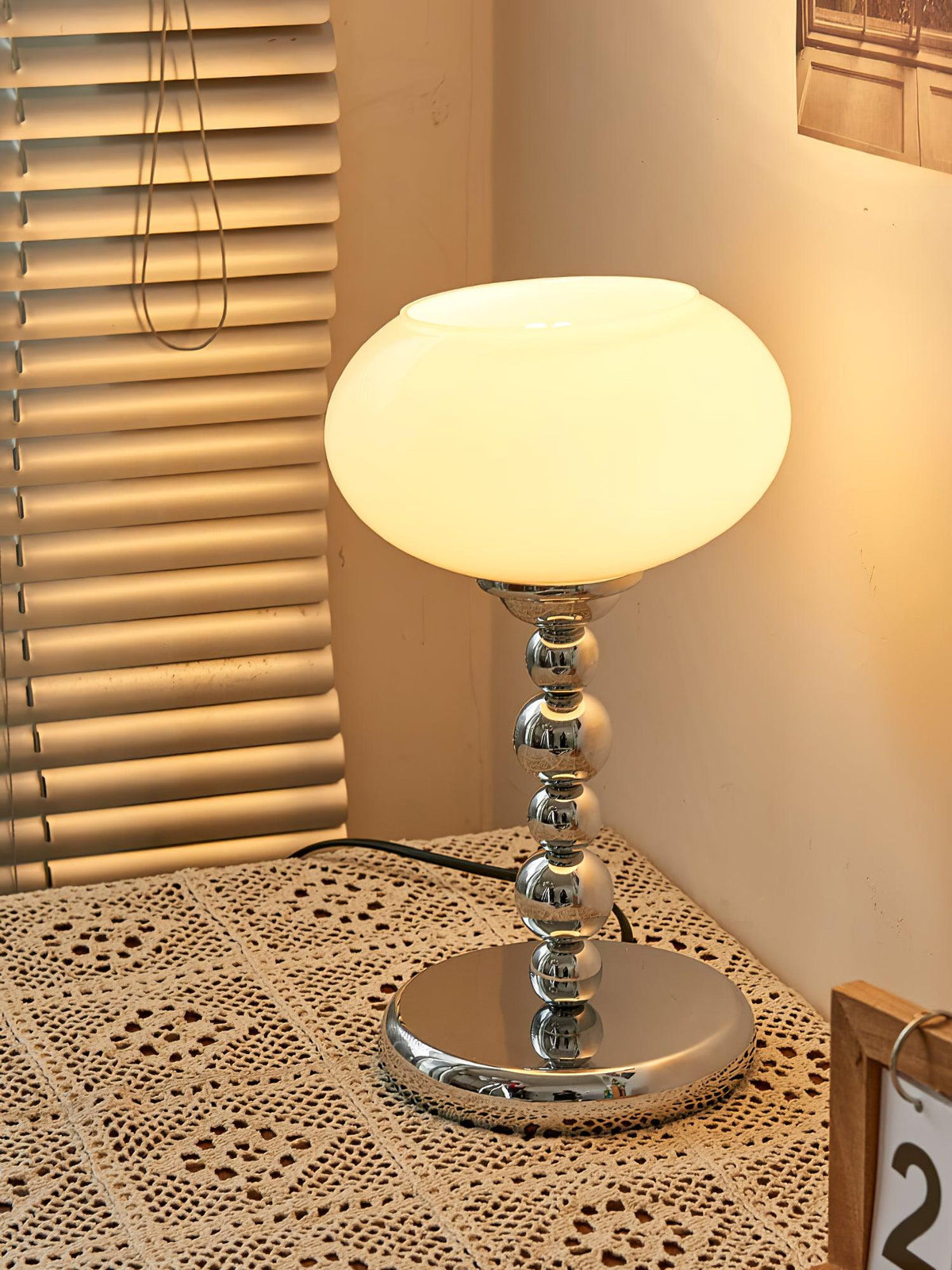 Oval Persimmon Table Lamp – Chrome & Glass, Mid-Century Modern Desk Light
