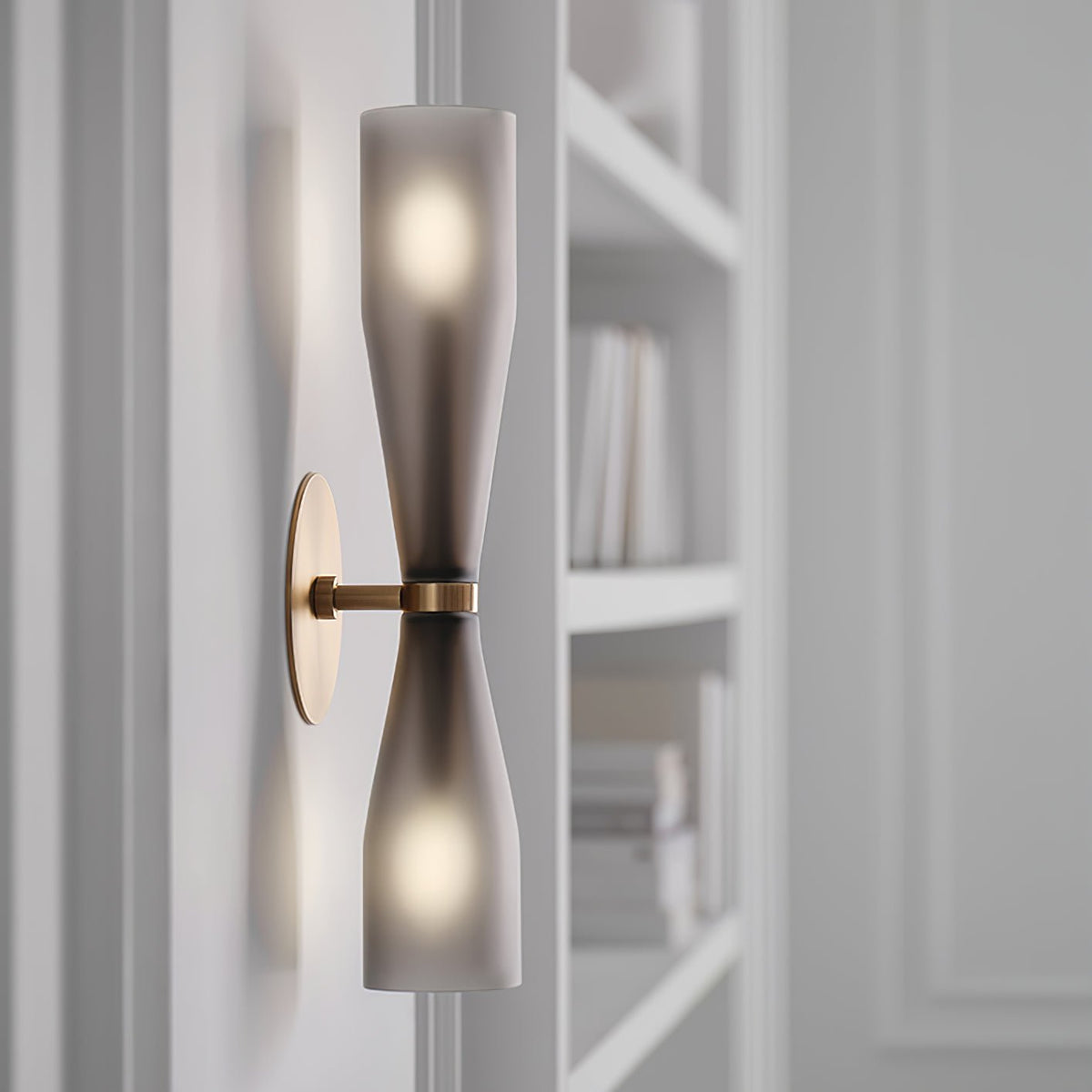 Ovalo Duo Modern Smoked Glass Wall Sconce with Brass Backplate