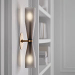 Ovalo Duo Modern Smoked Glass Wall Sconce with Brass Backplate