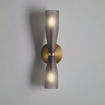 Ovalo Duo Modern Smoked Glass Wall Sconce with Brass Backplate